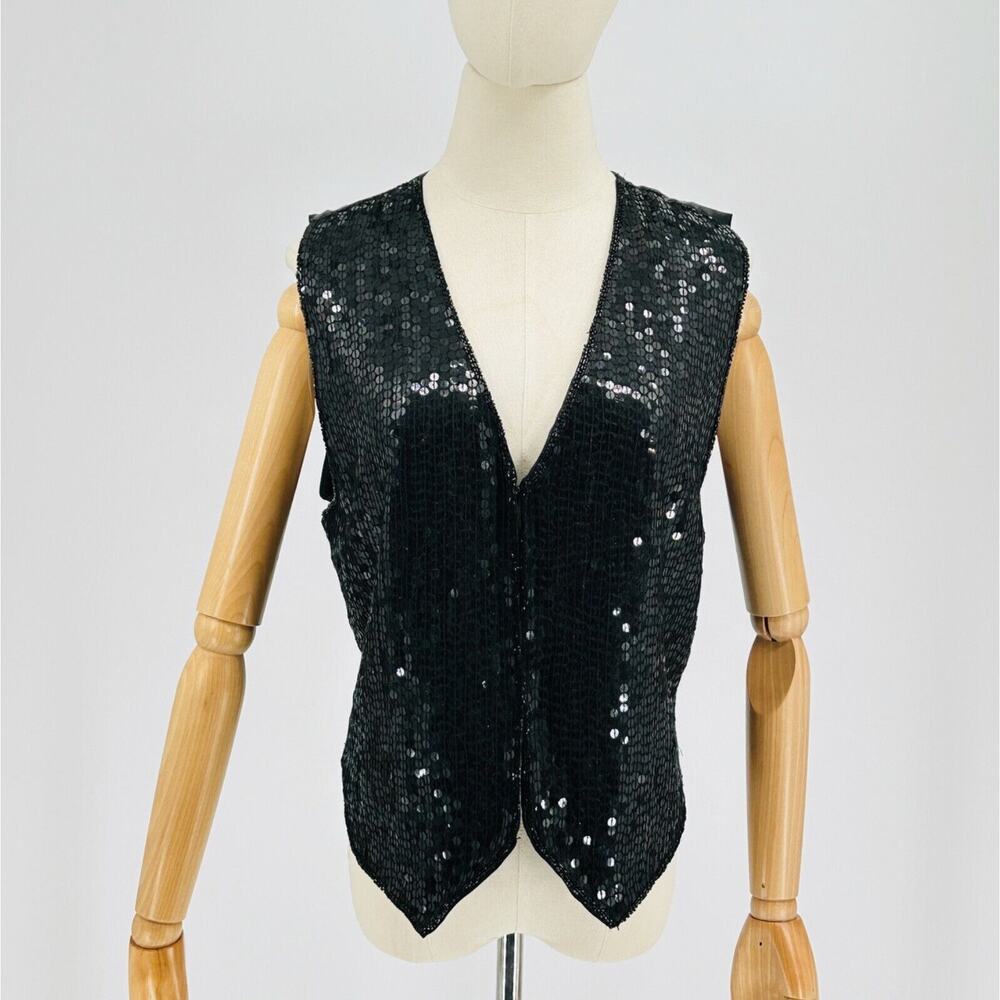 Nwt AJNY Black Elegant Formal Sequin Satin Vest Size M